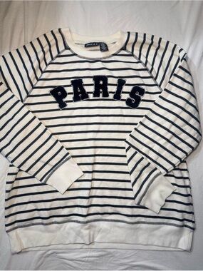 Joei & I "Paris" Striped Crewneck Sweatshirt - White & Navy